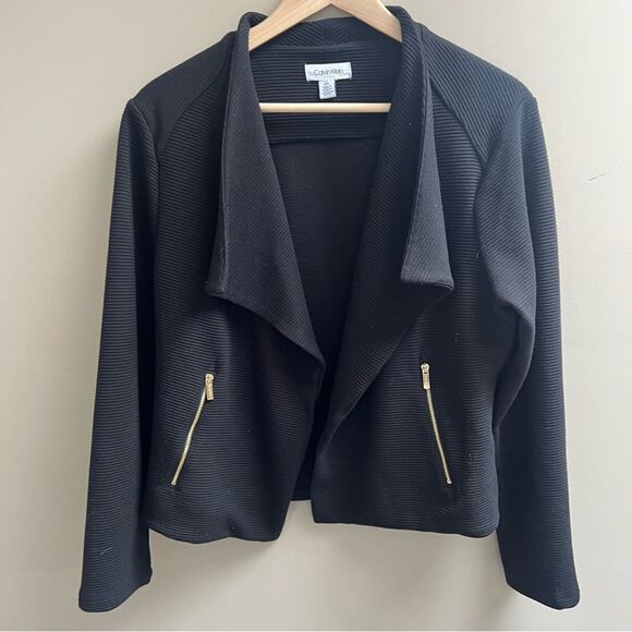 Calvin Klein ribbed black jacket with gold zippers L - Picture 1 of 6